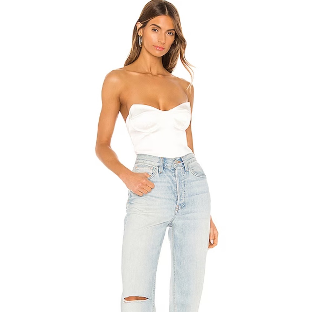 h:ours White Strapless Bodysuit